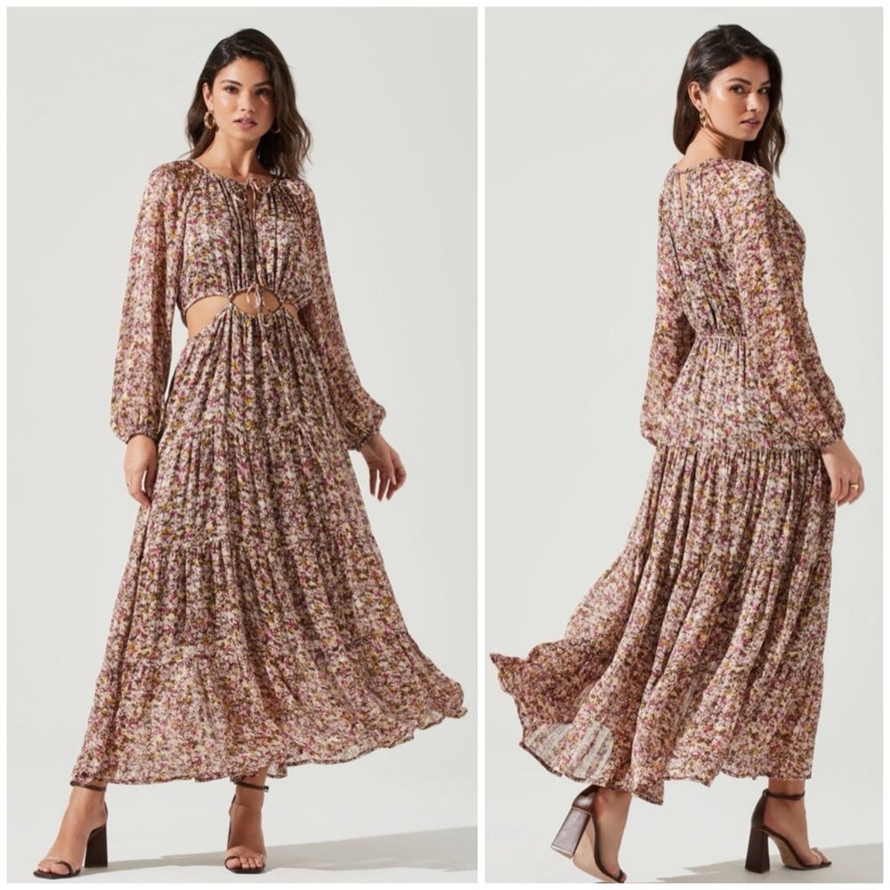 ASTR The Label ~ FREYA FLORAL CUTOUT MIDRIFF MAXI DRESS